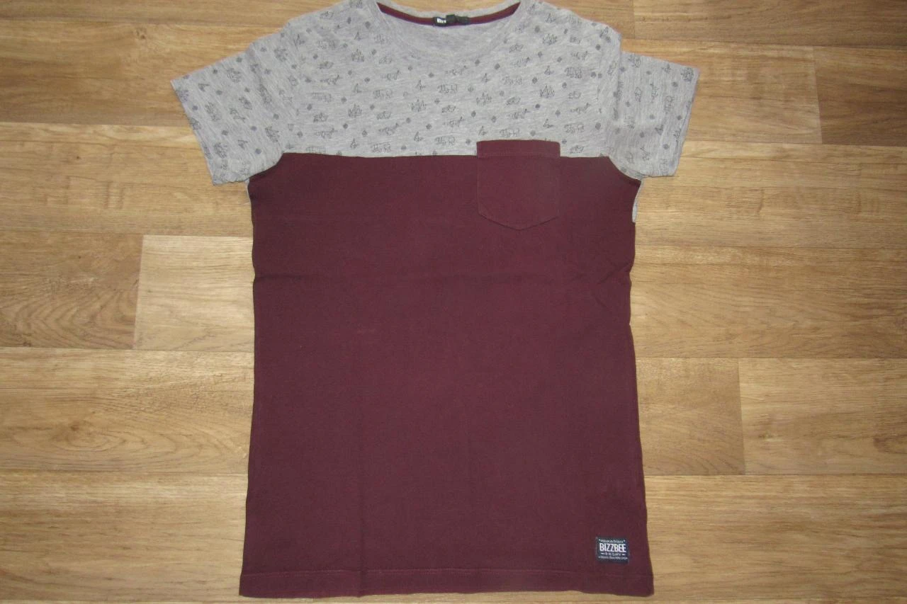 TEE SHIRT MC GRIS ET BORDEAUX - BIZZBEE - TAILLE XS - n°08